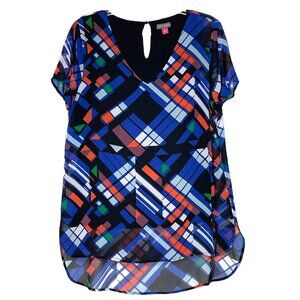 Flowy Relaxed Fit Vince Camuto Tunic Blouse Sheer Lined Vibrant Colors Size M